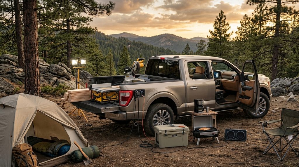 2027 Ford F-150 Pro Power Onboard at campsite